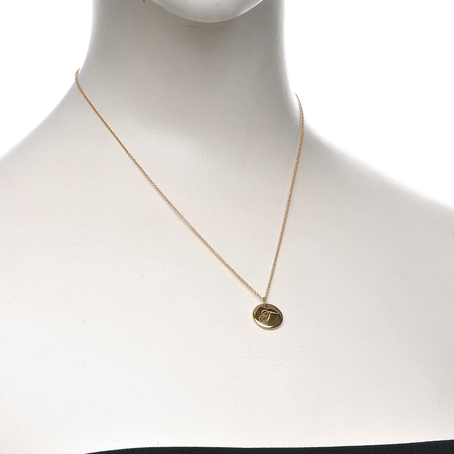 18K Yellow Gold Notes Letter T Disc Charm Necklace