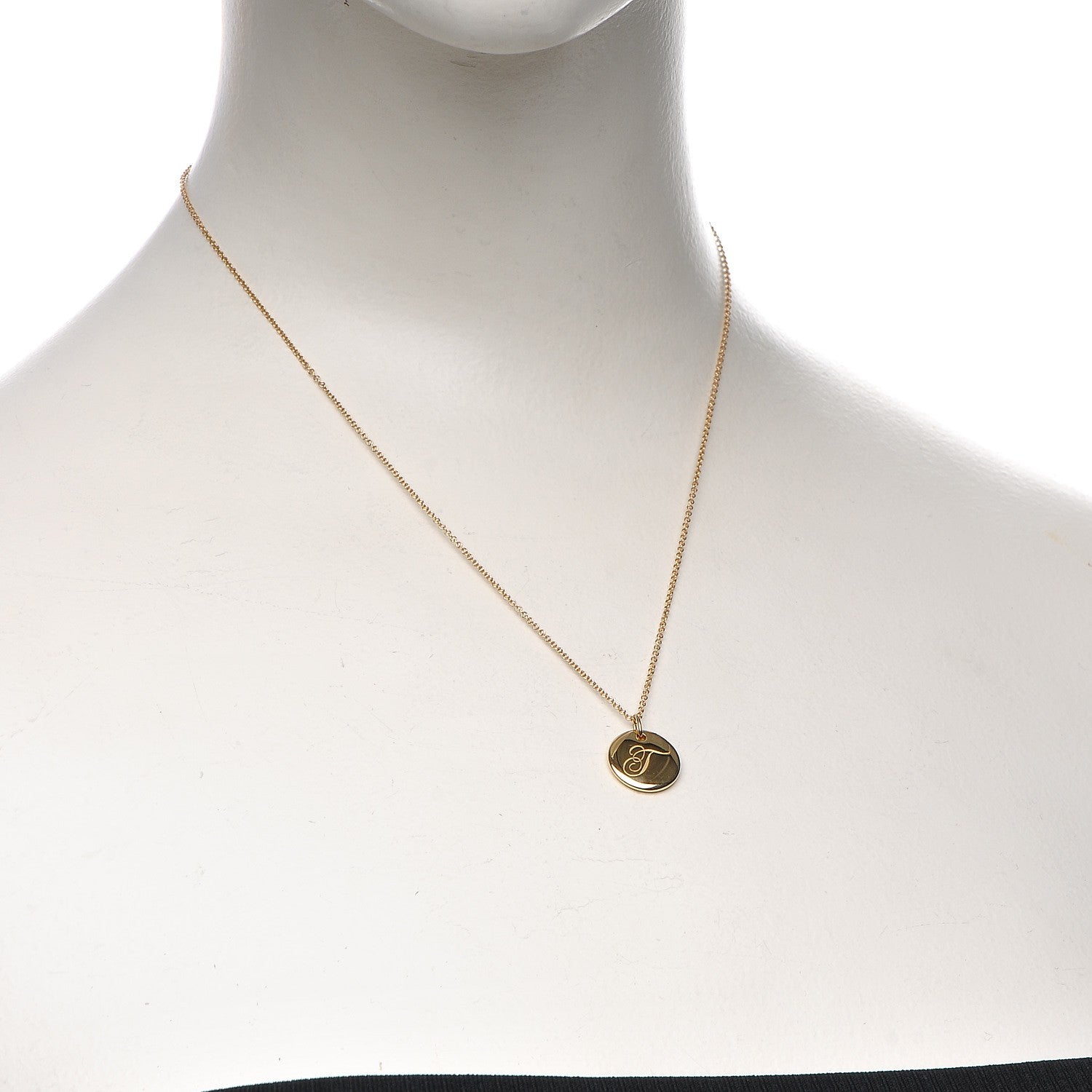 Tiffany 18K Yellow Gold Notes Letter T Disc Charm Necklace 2 of 8
