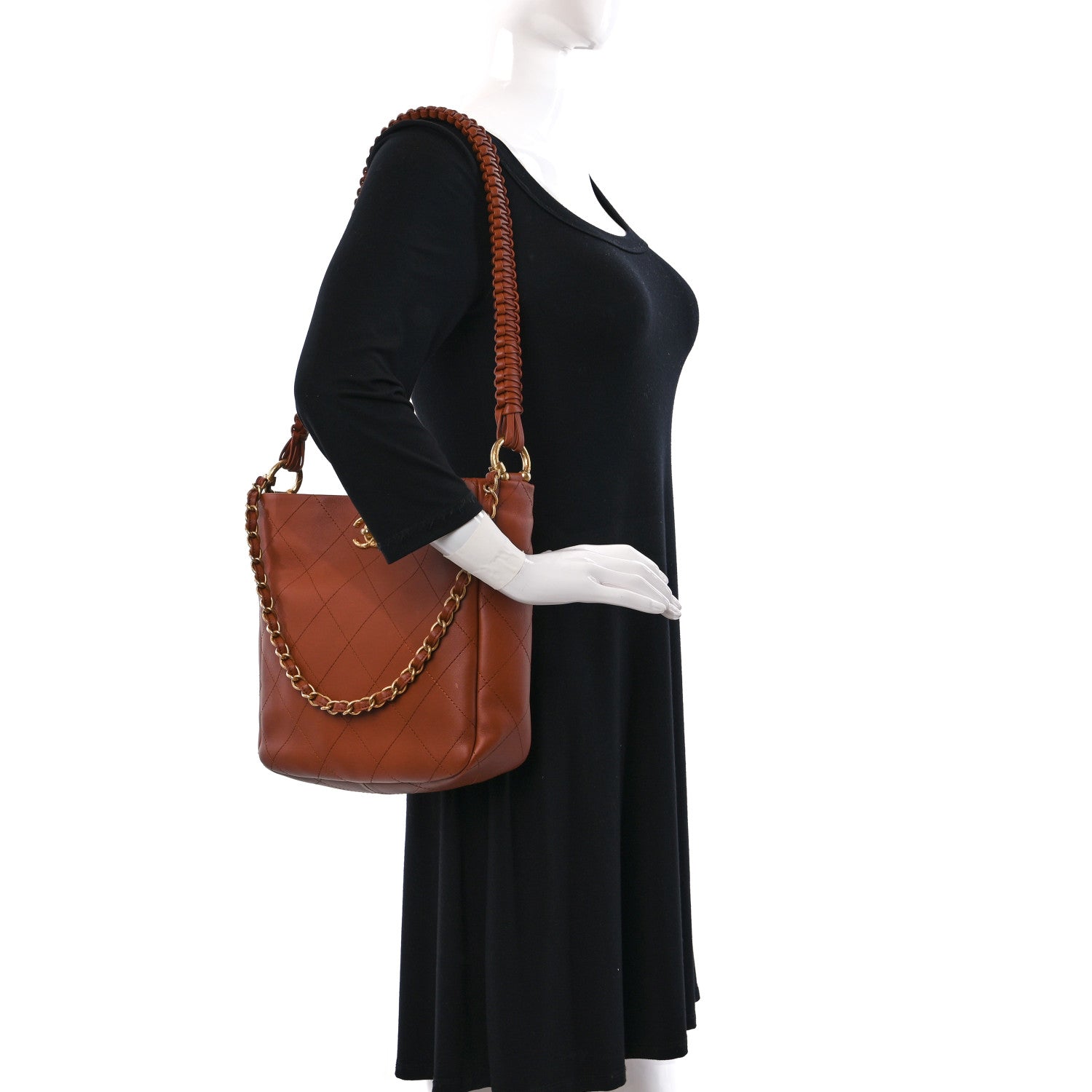 Chanel Calfskin Quilted Braided Handle Chain Hobo Brown 2 of 10