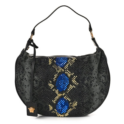 Versace Denim Embellished Snake Print Hobo Bag 1 of 9