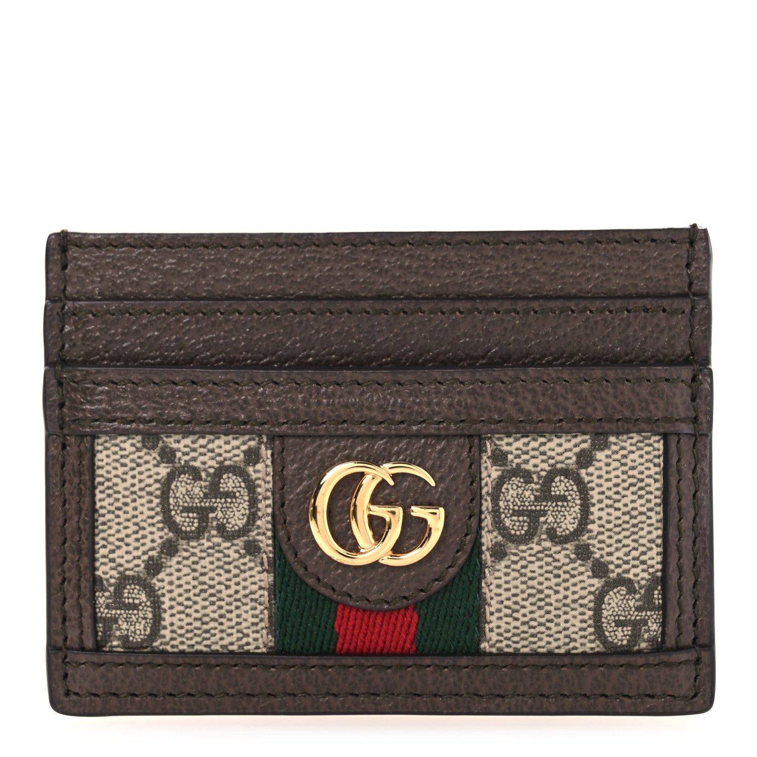 Gucci GG Supreme Monogram Textured Dollar Calfskin Ophidia Card Holder Beige Ebony New Acero 1 of 7