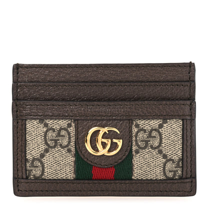 Gucci GG Supreme Monogram Textured Dollar Calfskin Ophidia Card Holder Beige Ebony New Acero 1 of 7