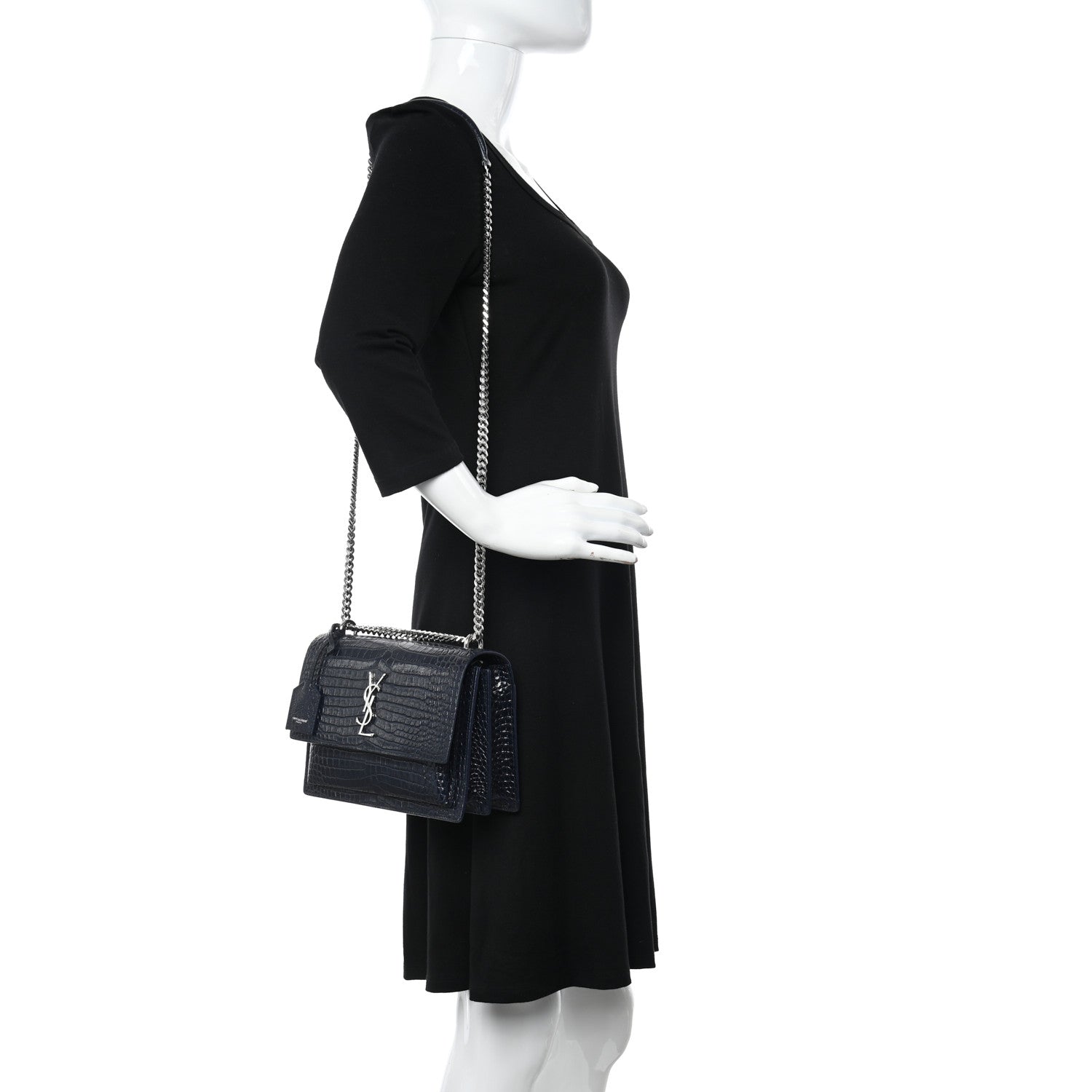 Saint Laurent Calfskin Crocodile Embossed Medium Monogram Sunset Navy 2 of 17