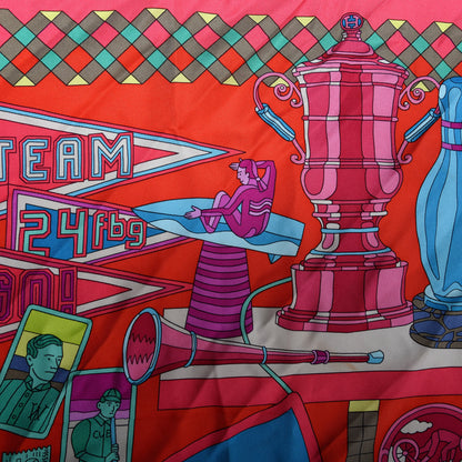 Hermes Silk Les Trophees Scarf 90 Rose Vif Rouge Turquoise 2 of 5
