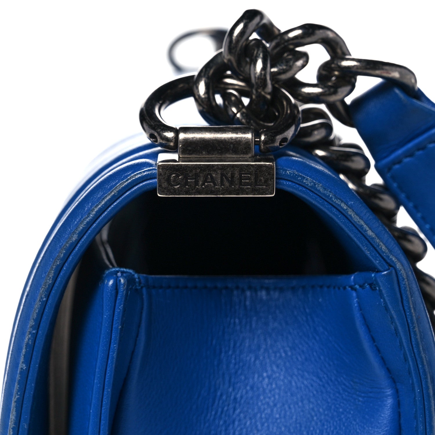Chanel Calfskin Chevron Quilted New Medium Boy Flap Bright Blue 17 of 24