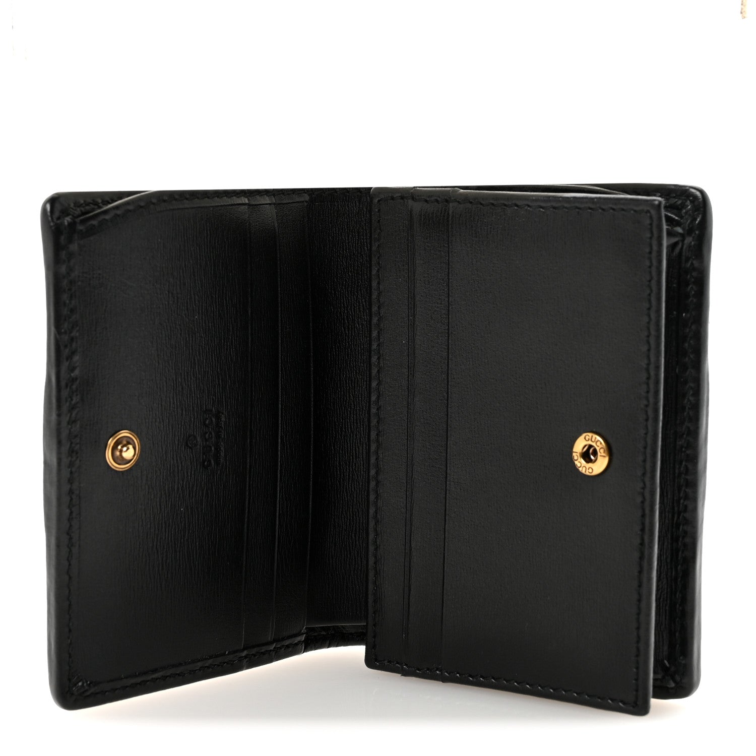 Gucci Calfskin Web Trapuntata GG Marmont Card Case Wallet Black 5 of 8