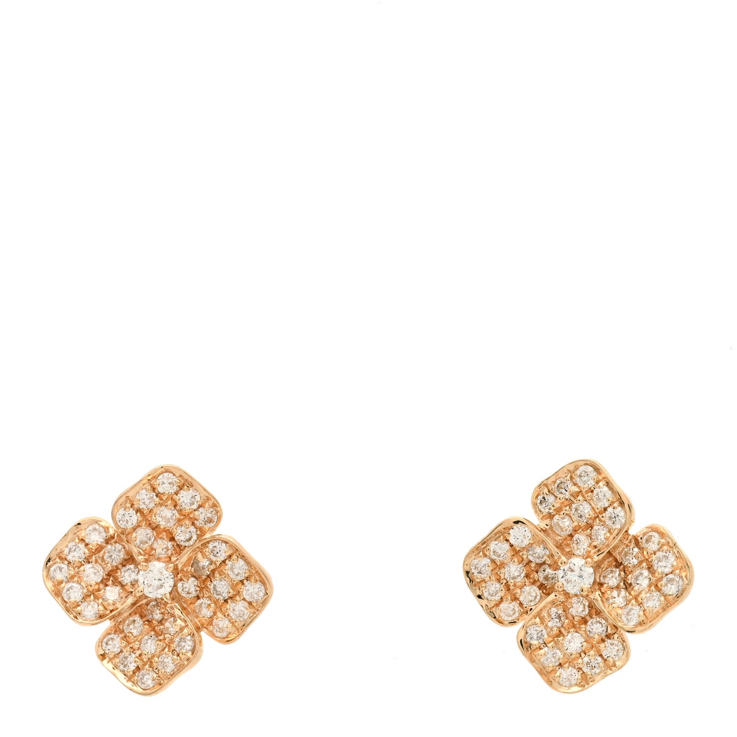 18K Rose Gold Diamond Medium Flower Stud Earrings
