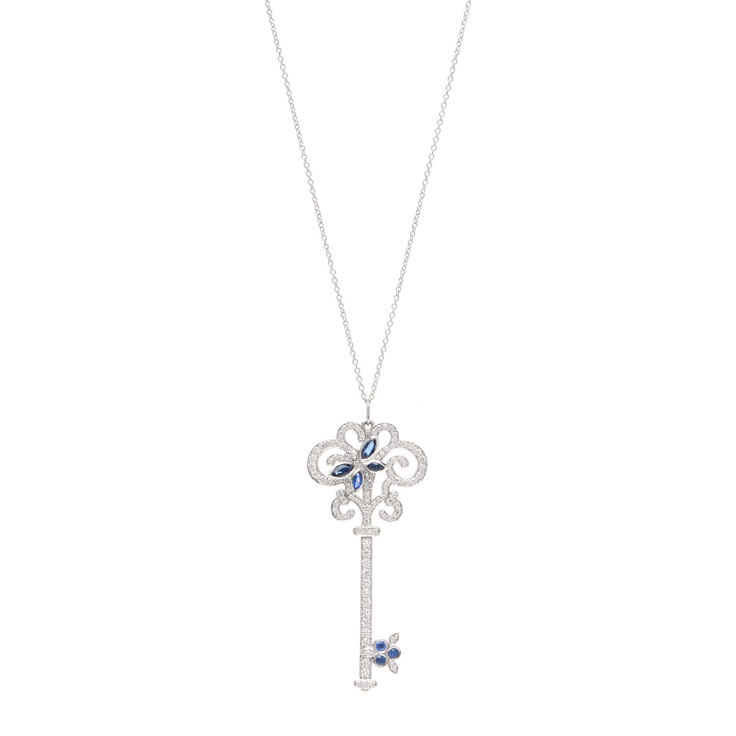 Tiffany Platinum Diamond Blue Sapphire Enchant Dragonfly Key Pendant Necklace 1 of 6