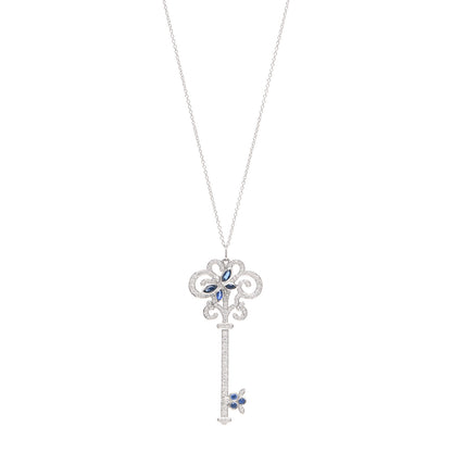 Tiffany Platinum Diamond Blue Sapphire Enchant Dragonfly Key Pendant Necklace 1 of 6