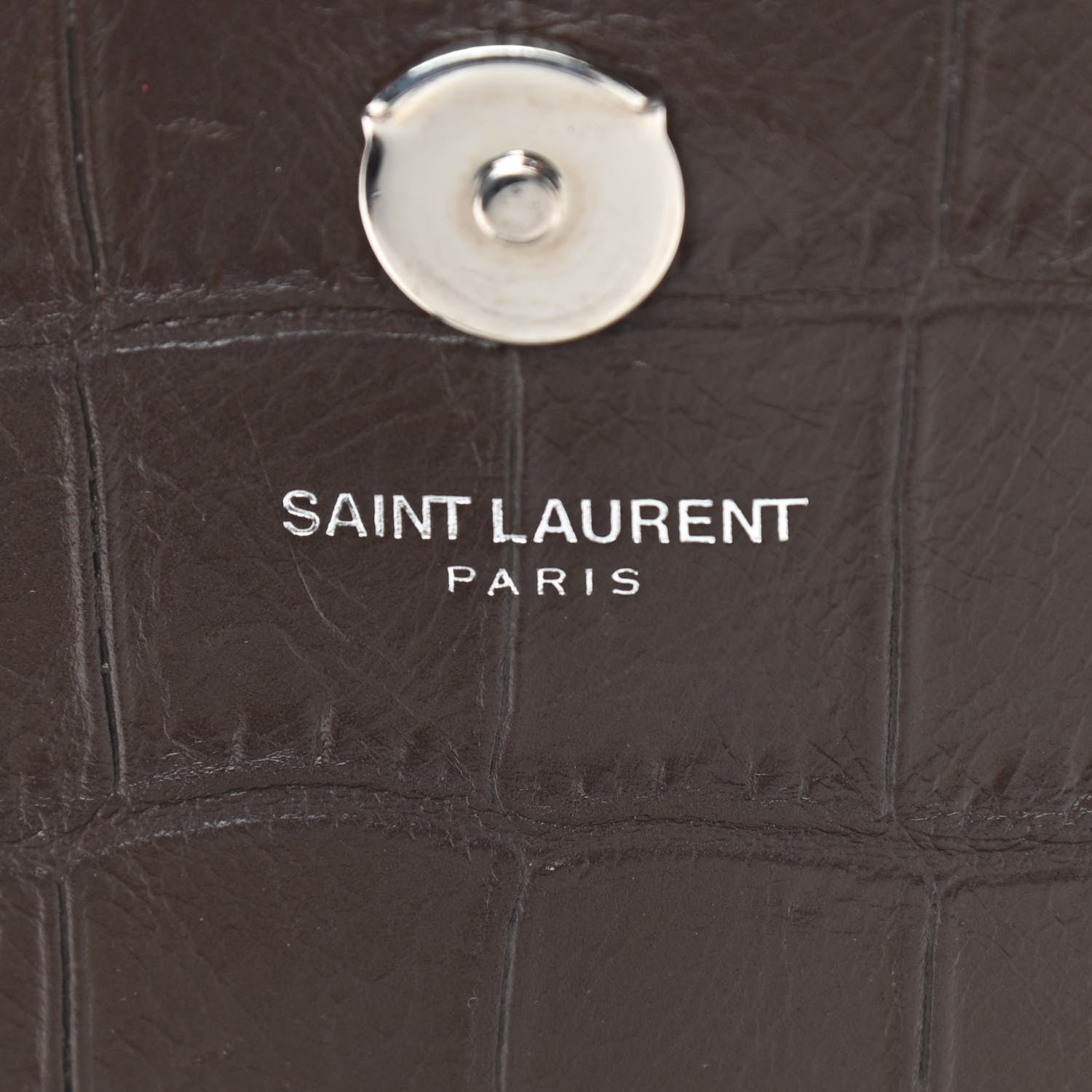 Saint Laurent Calfskin Crocodile Embossed Medium Classic Monogram Kate Tassel Satchel Dark Brown 7 of 10