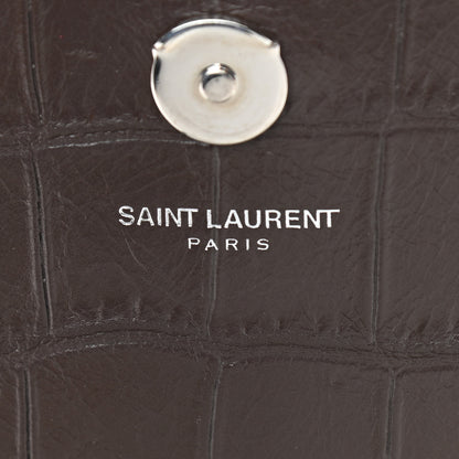 Saint Laurent Calfskin Crocodile Embossed Medium Classic Monogram Kate Tassel Satchel Dark Brown 7 of 10