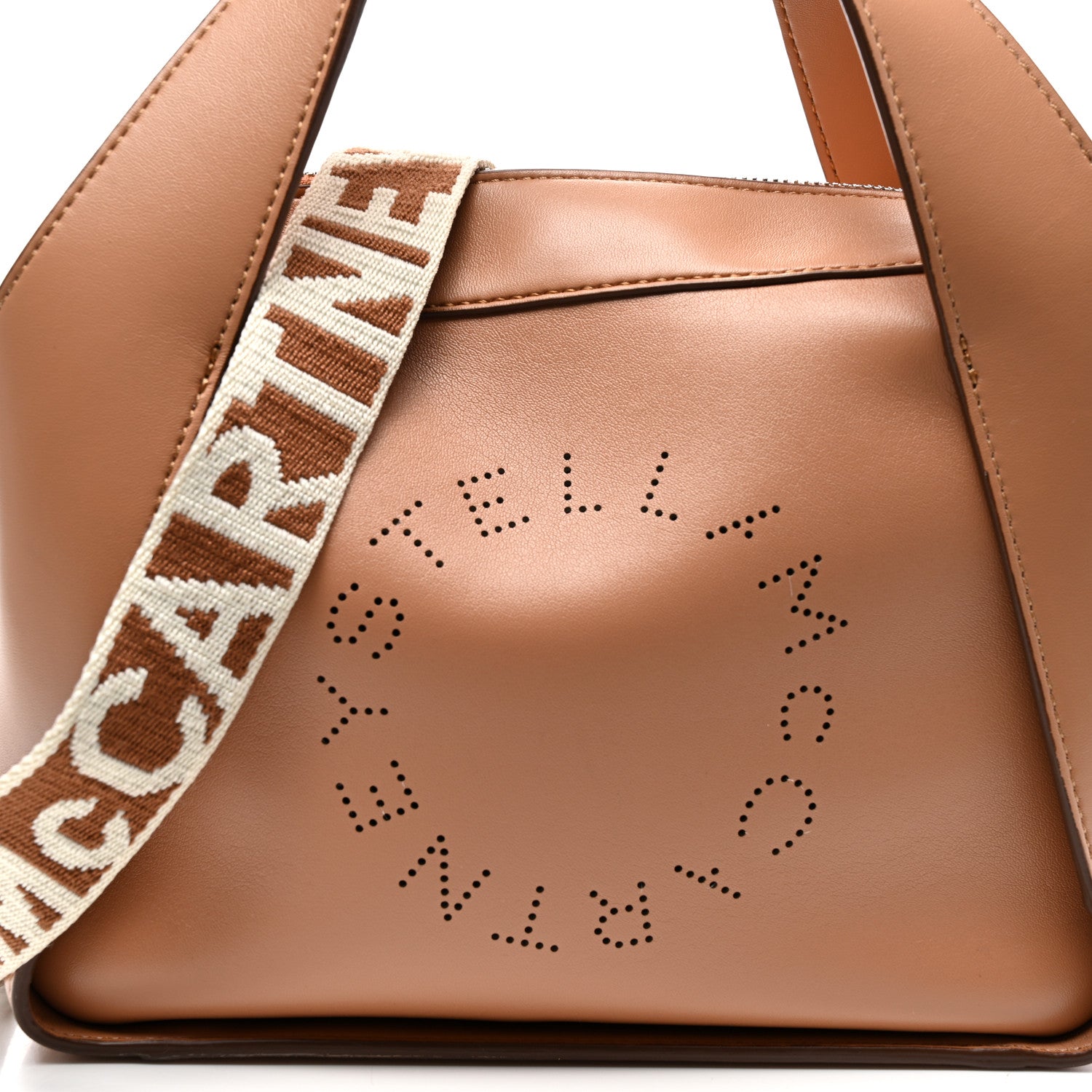 Stella McCartney Eco Alter Nappa Perforated Logo Linea Shoulder Bag Camel 7 of 10