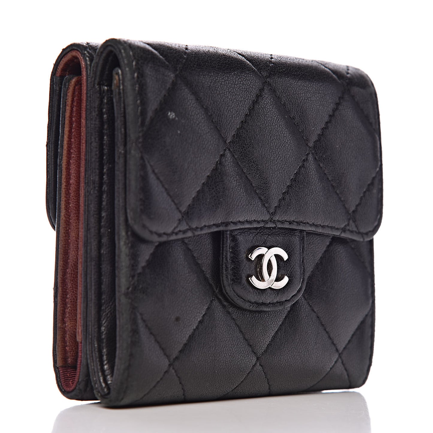 Lambskin Quilted Double Sided Wallet Black