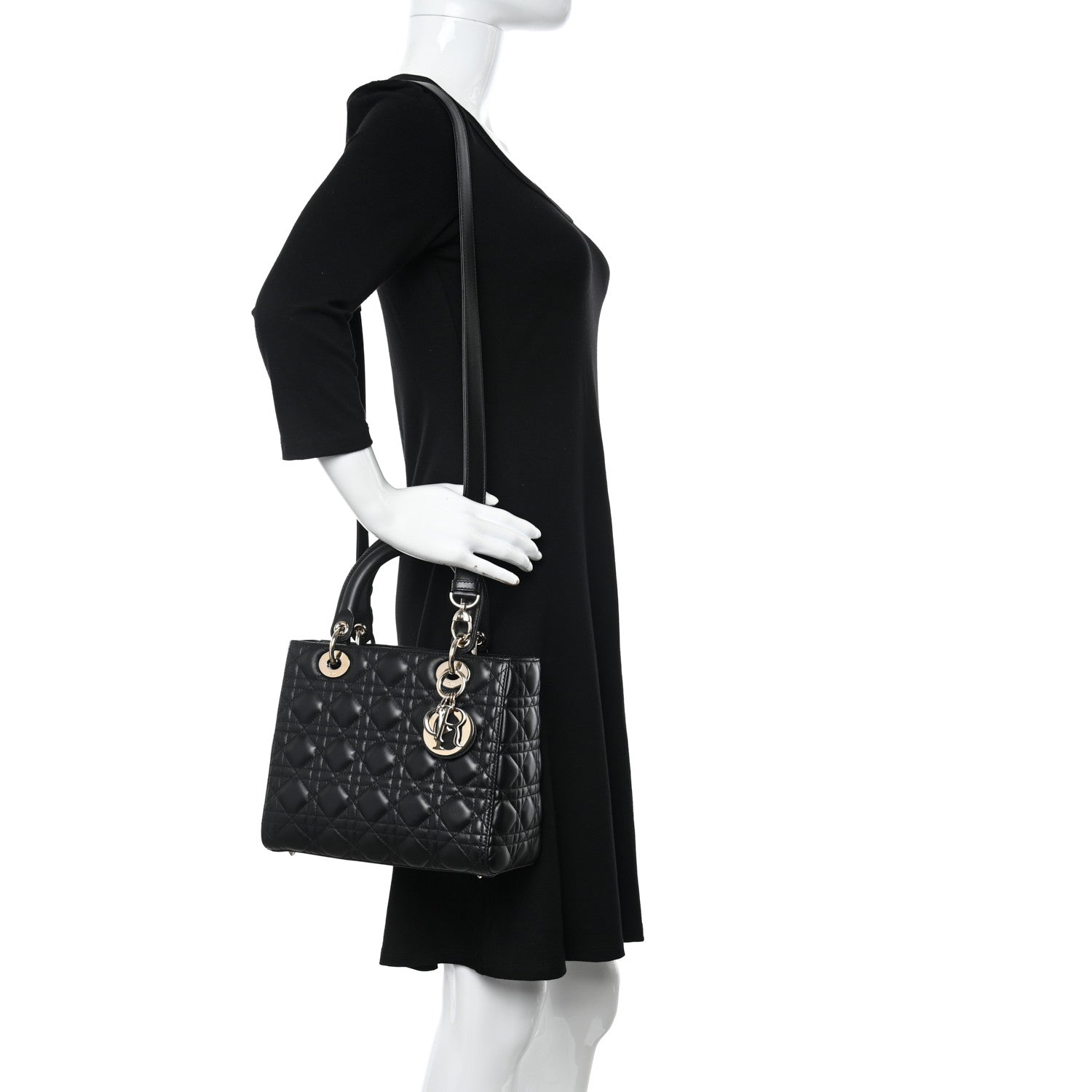 Christian Dior Lambskin Cannage Medium Lady Dior Black 2 of 13