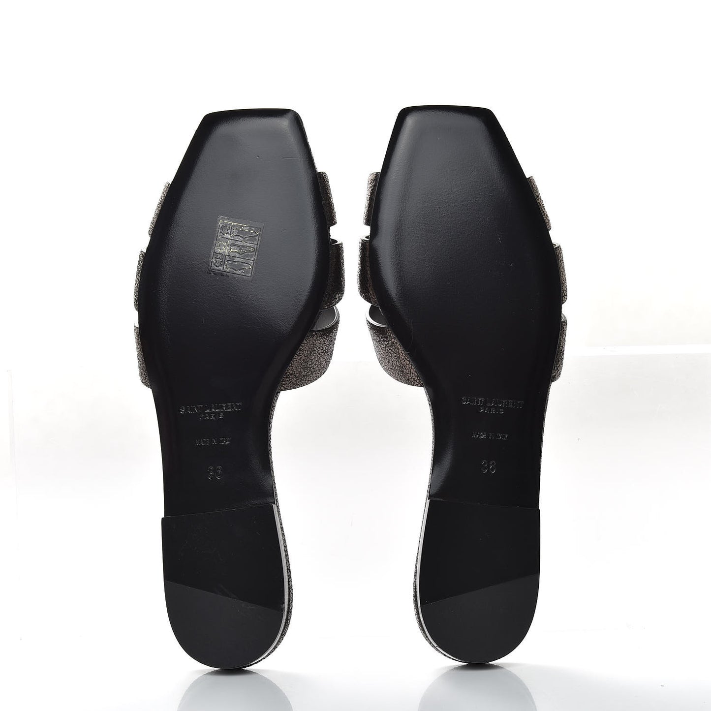 Metallic Crackled Calfskin Nu Pied 05 Slide Sandals 36 Black Gunmetal