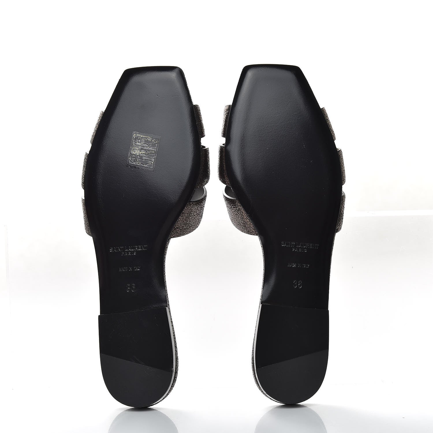 Saint Laurent Metallic Crackled Calfskin Nu Pied 05 Slide Sandals 36 Black Gunmetal 7 of 10