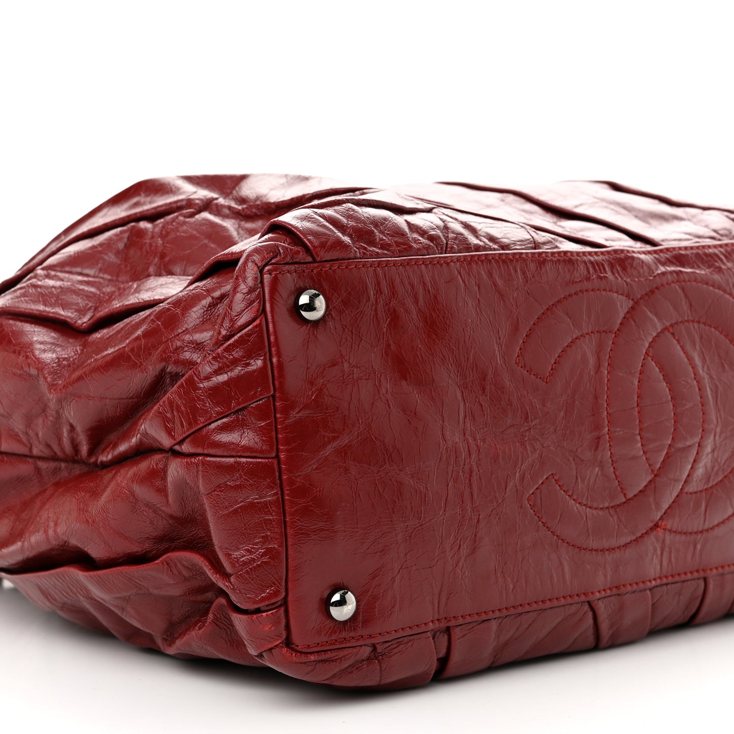 Glazed Calfskin Twisted Large Tote Red