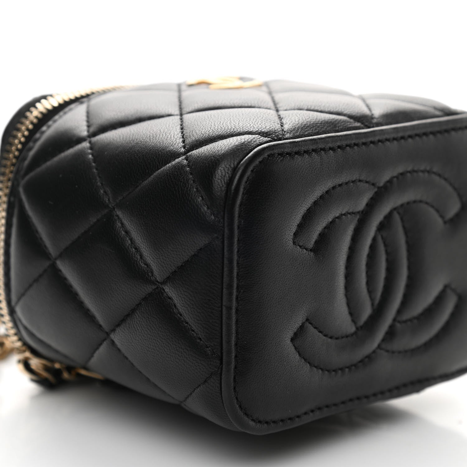 Chanel Lambskin Quilted Metal Mini Top Handle Vanity Case With Chain Black 8 of 11