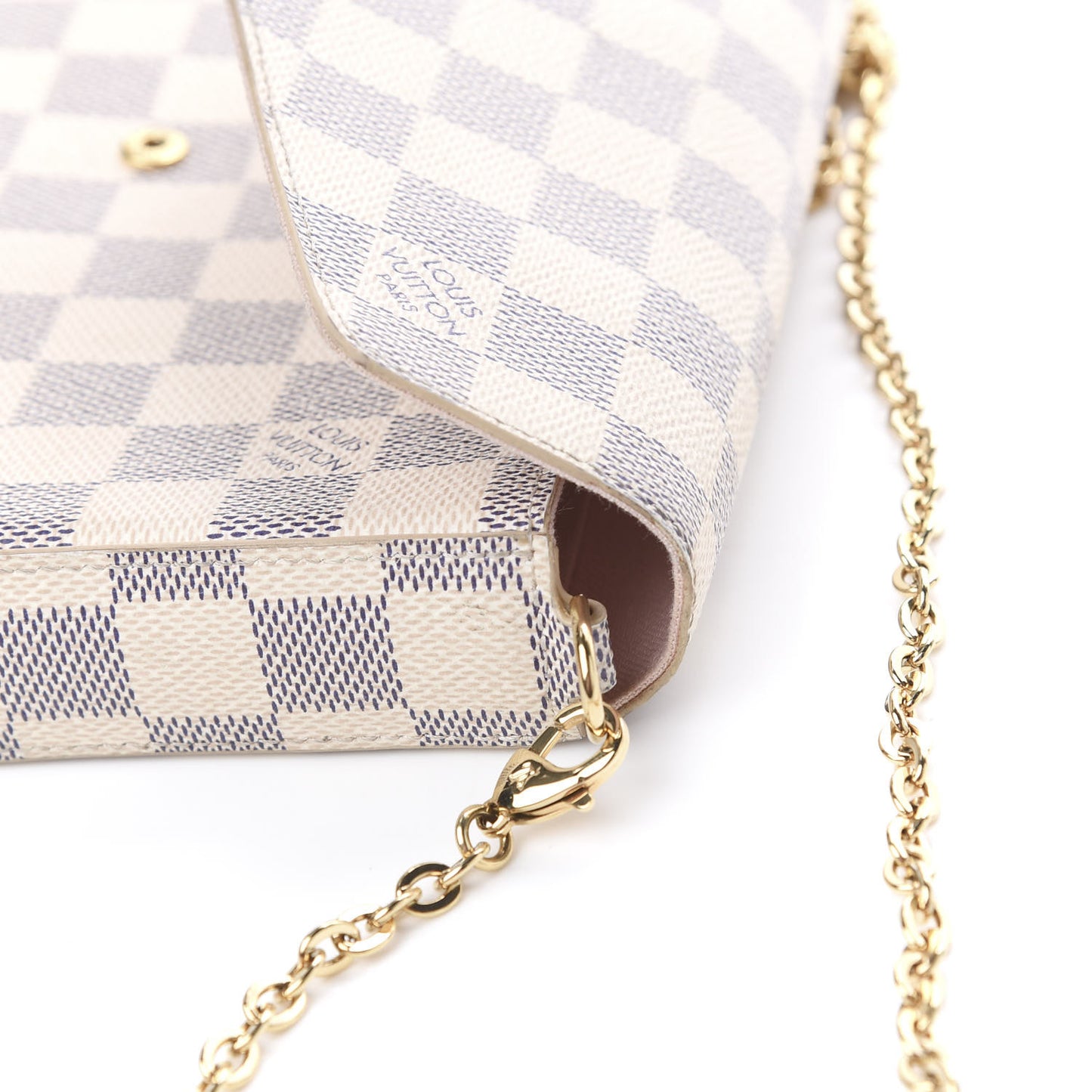 Damier Azur Pochette Felicie Chain Wallet Rose Ballerine