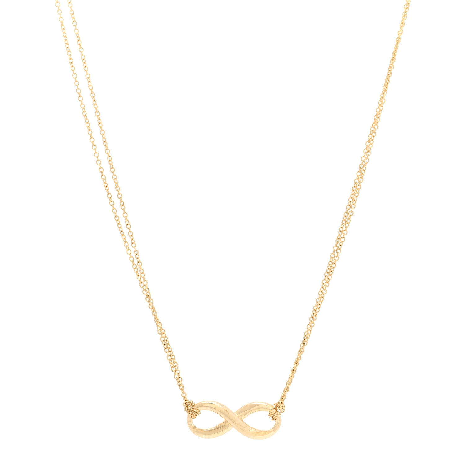 Tiffany 18K Yellow Gold Infinity Double Chain Pendant Necklace 1 of 3