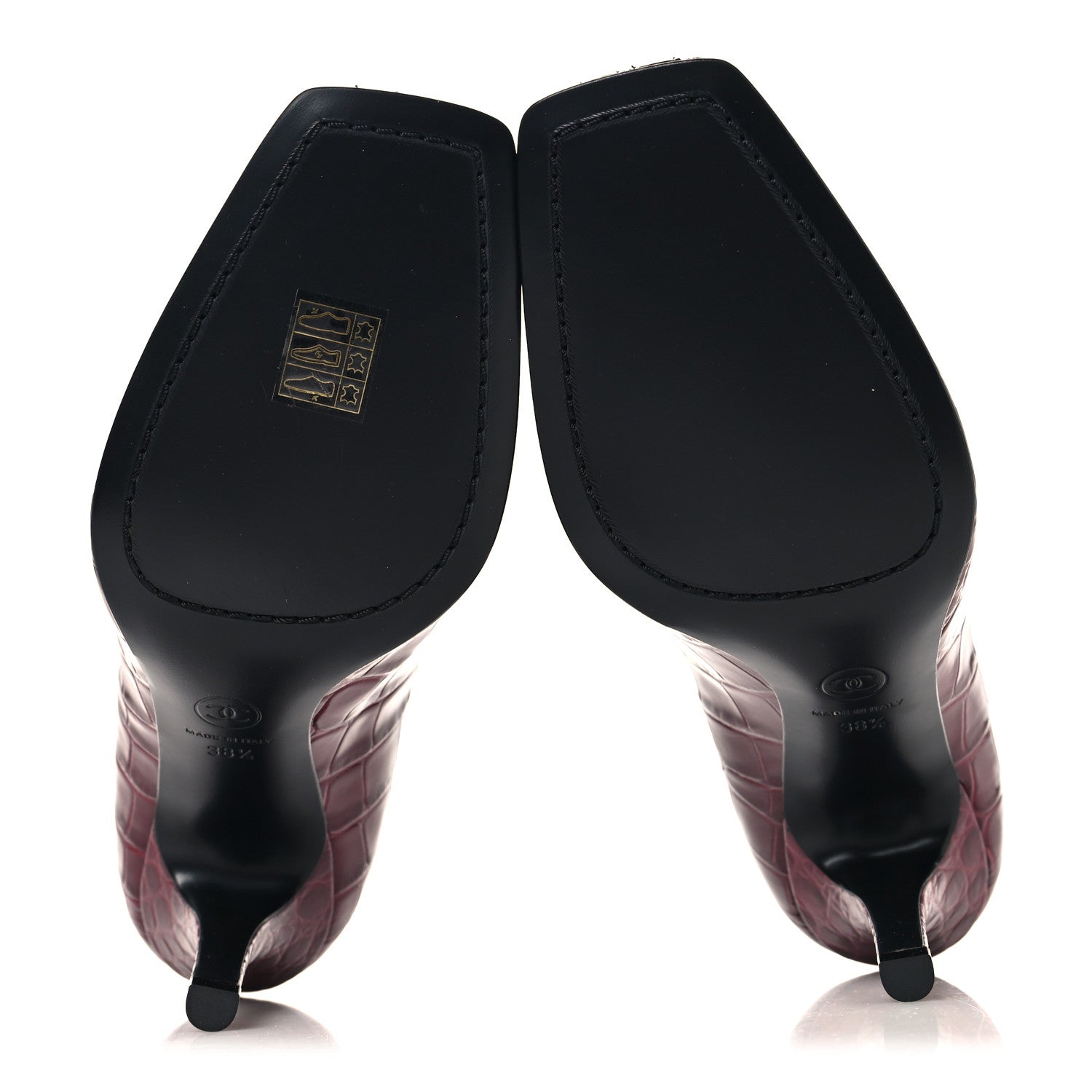 Chanel Crocodile Embossed Patent Calfskin Pumps 38.5 Burgundy Black 6 of 10