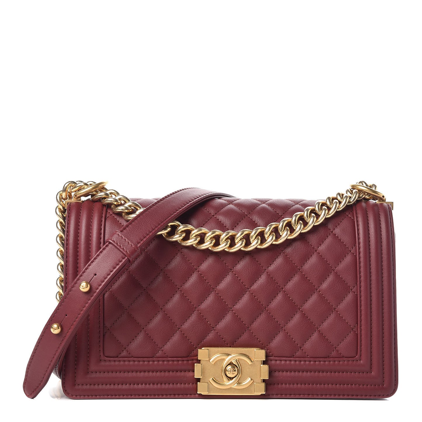 Calfskin Quilted Medium Boy Flap Burgundy
