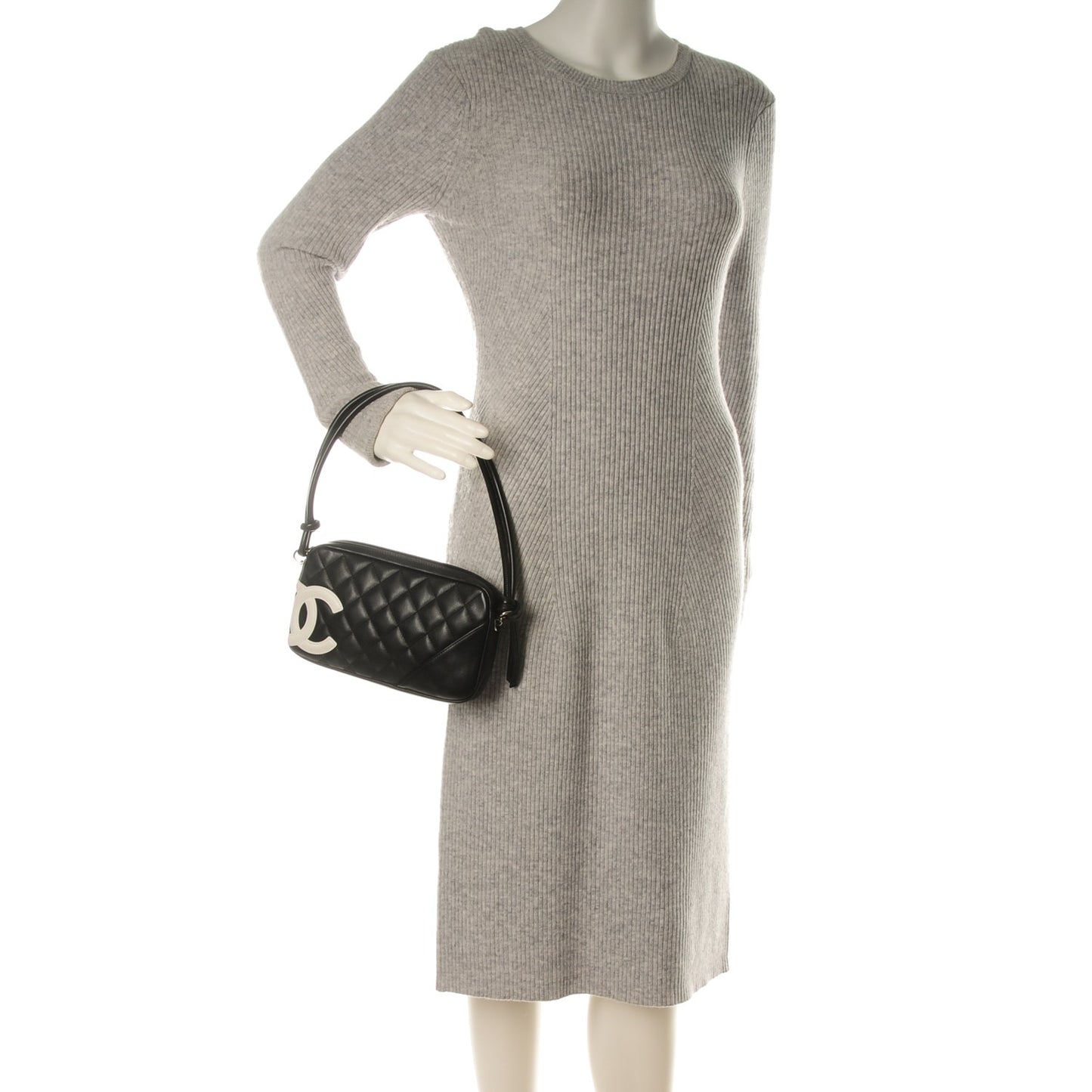 Calfskin Quilted Cambon Pochette Black White