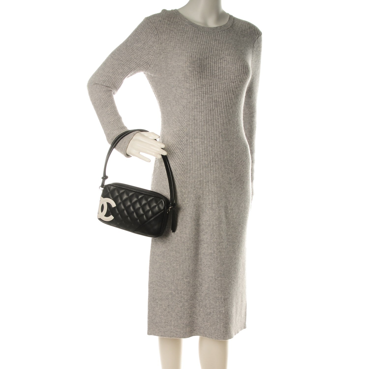 Chanel Calfskin Quilted Cambon Pochette Black White 2 of 7