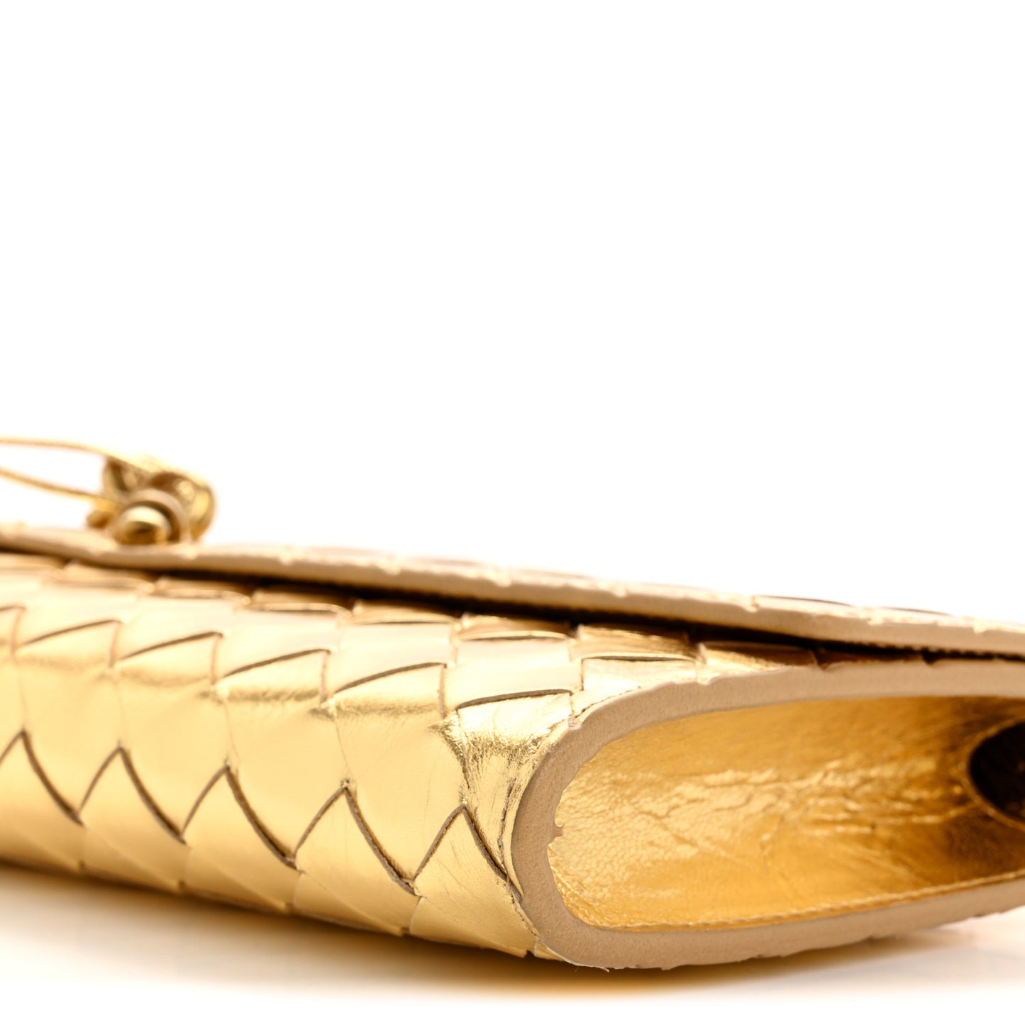 Metallic Lambskin Intrecciato Long Andiamo Top Handle Clutch Gold