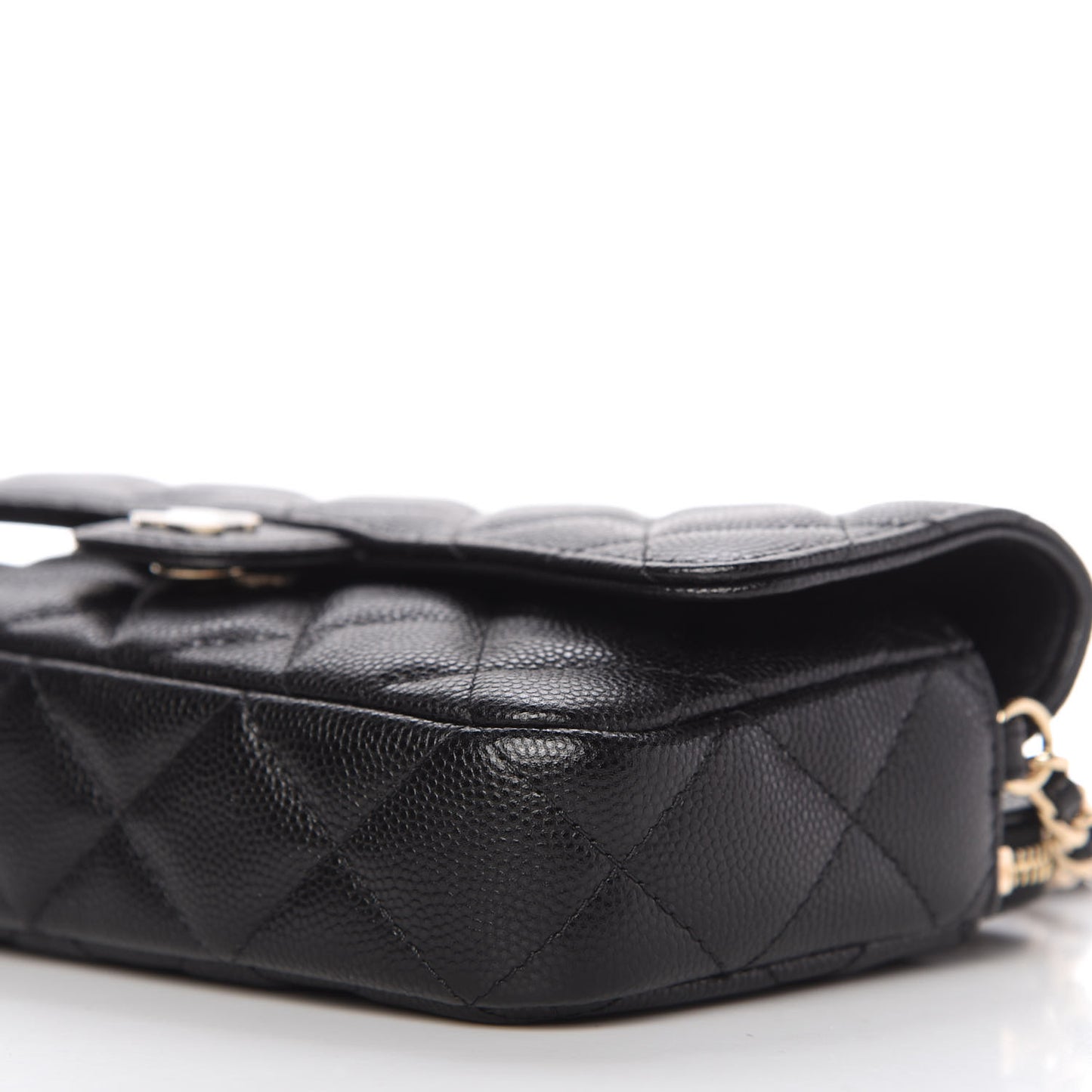 Caviar Quilted Flap Phone Holder With Chain Black
