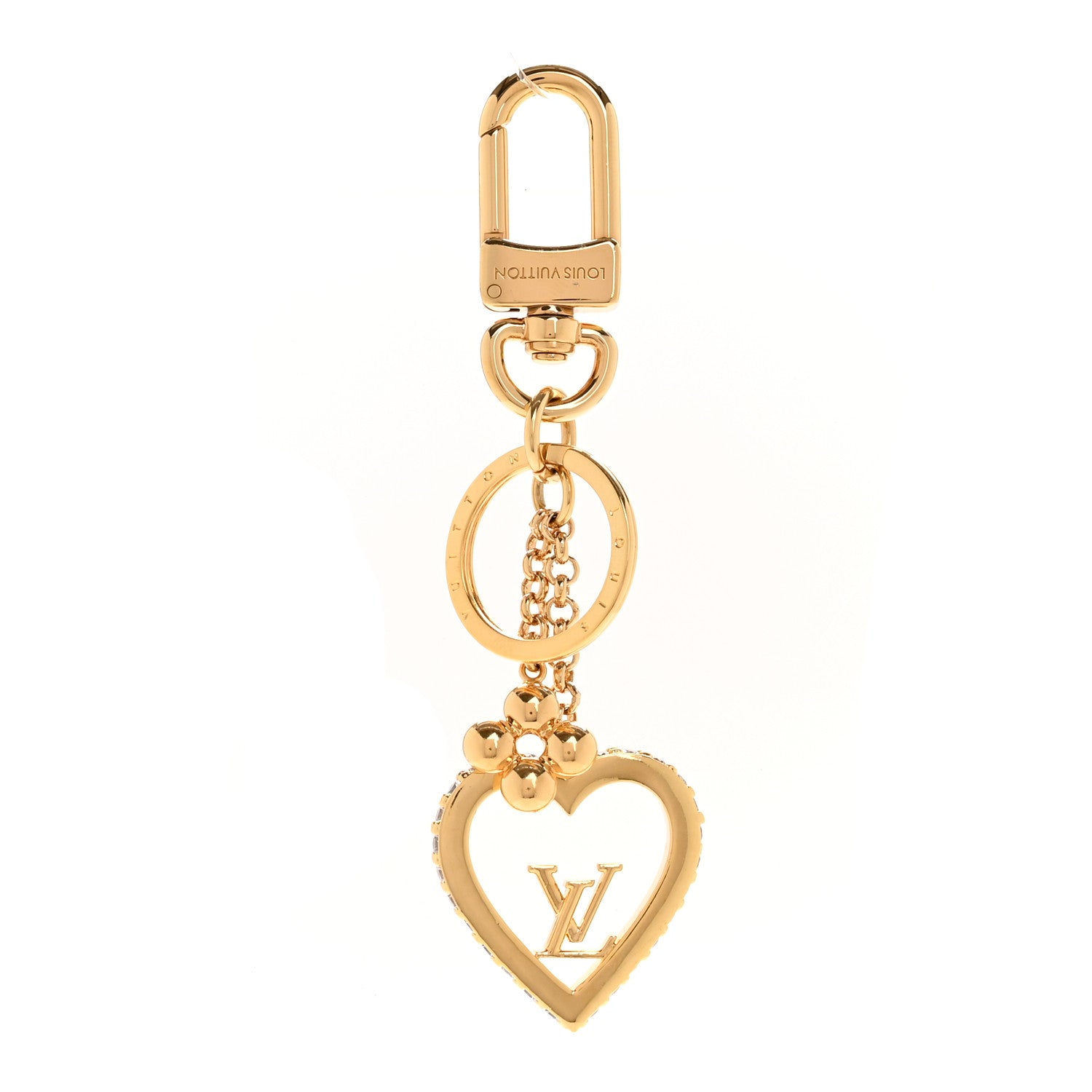Louis Vuitton Metal Crystal My LV Love Bag Charm Key Holder Gold