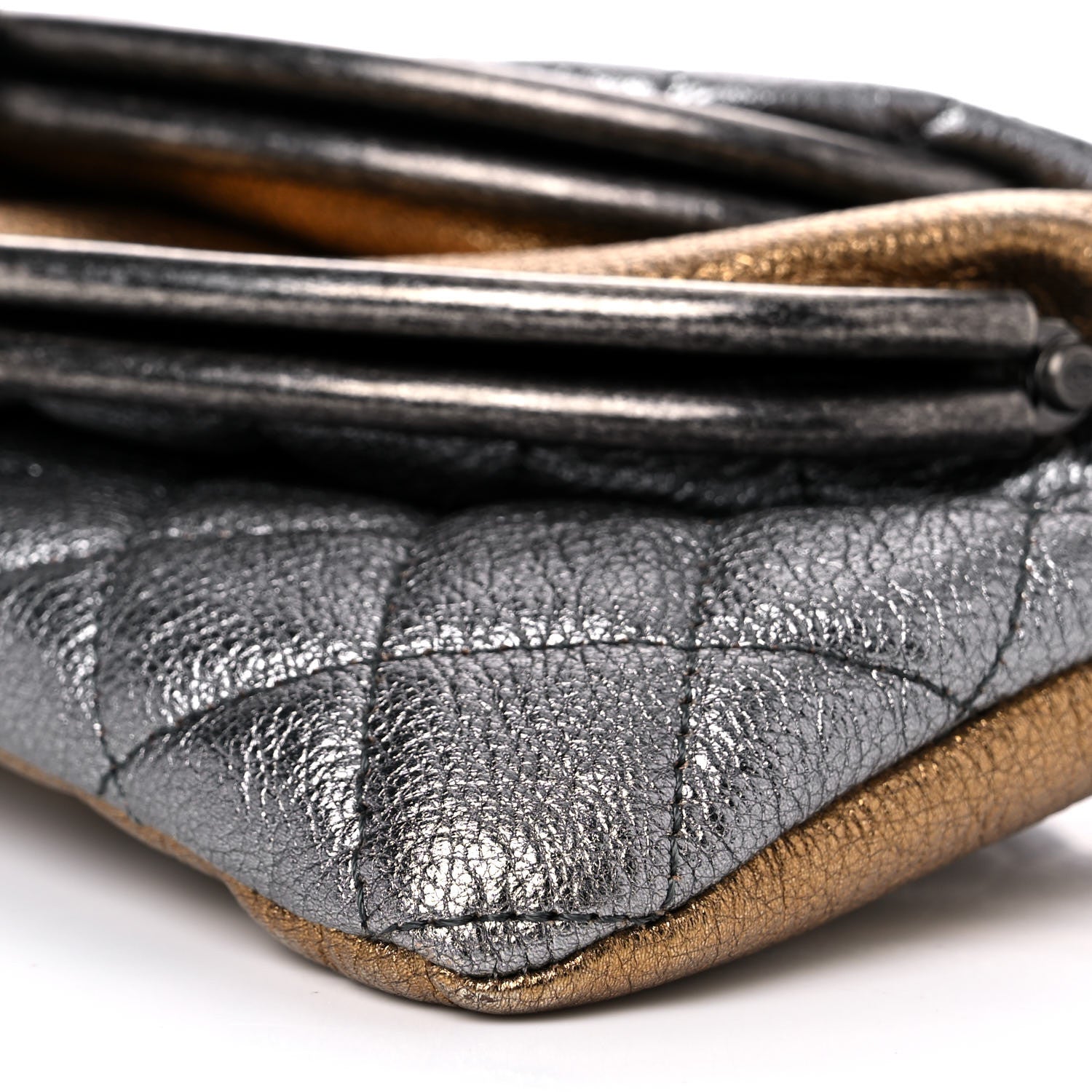 Chanel Metallic Goatskin Quilted Frame Clasp Flap Clutch Silver Gold 10 of 11