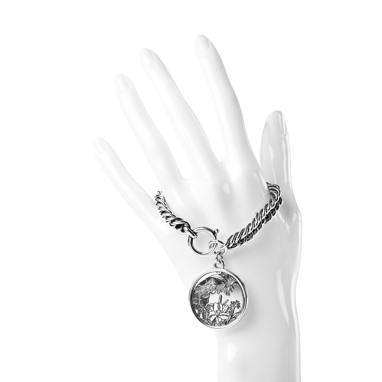 Sterling Silver Round Flora Chain Bracelet