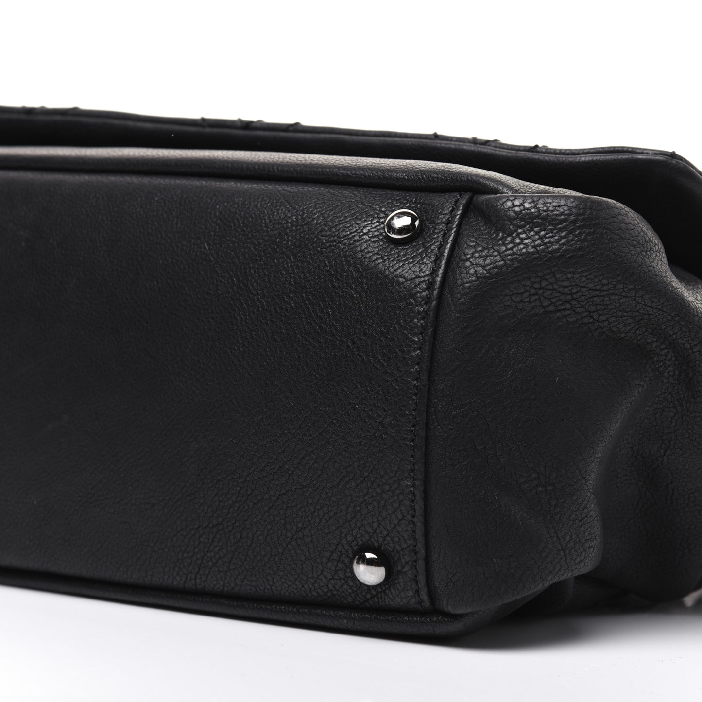 Calfskin Diamond Stitch Accordion Flap Black