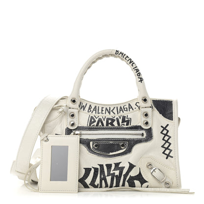 Balenciaga Agneau Arena Graffiti All Over Classic Silver Hardware Mini City White Black 1 of 13