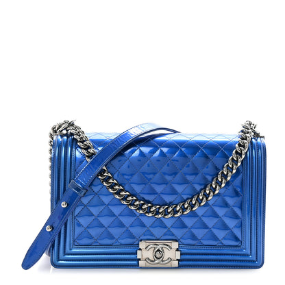 Chanel Metallic Patent Quilted New Medium Boy Flap Blue 1 of 10