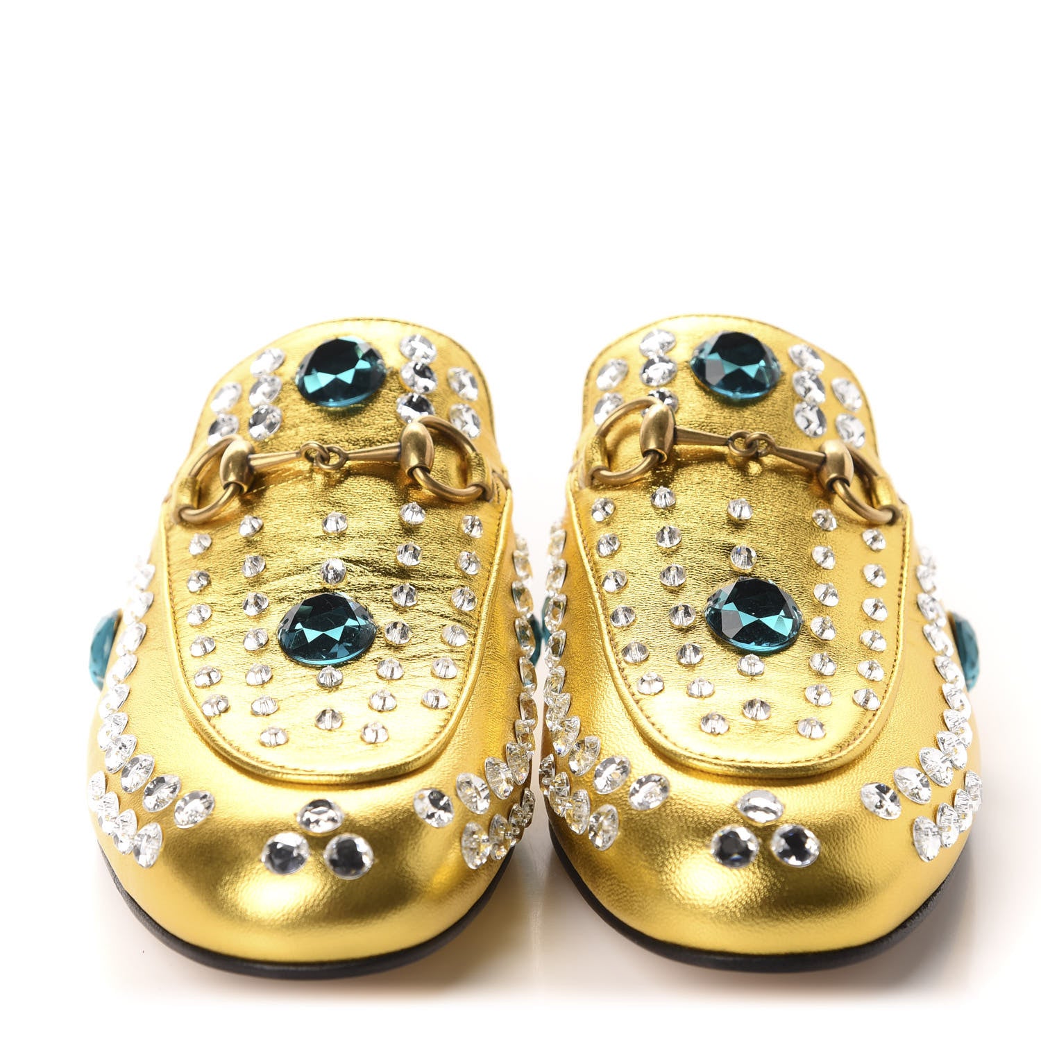 Gucci Metallic Nappa Crystal Womens Princetown Slippers 35.5 Gold 2 of 10