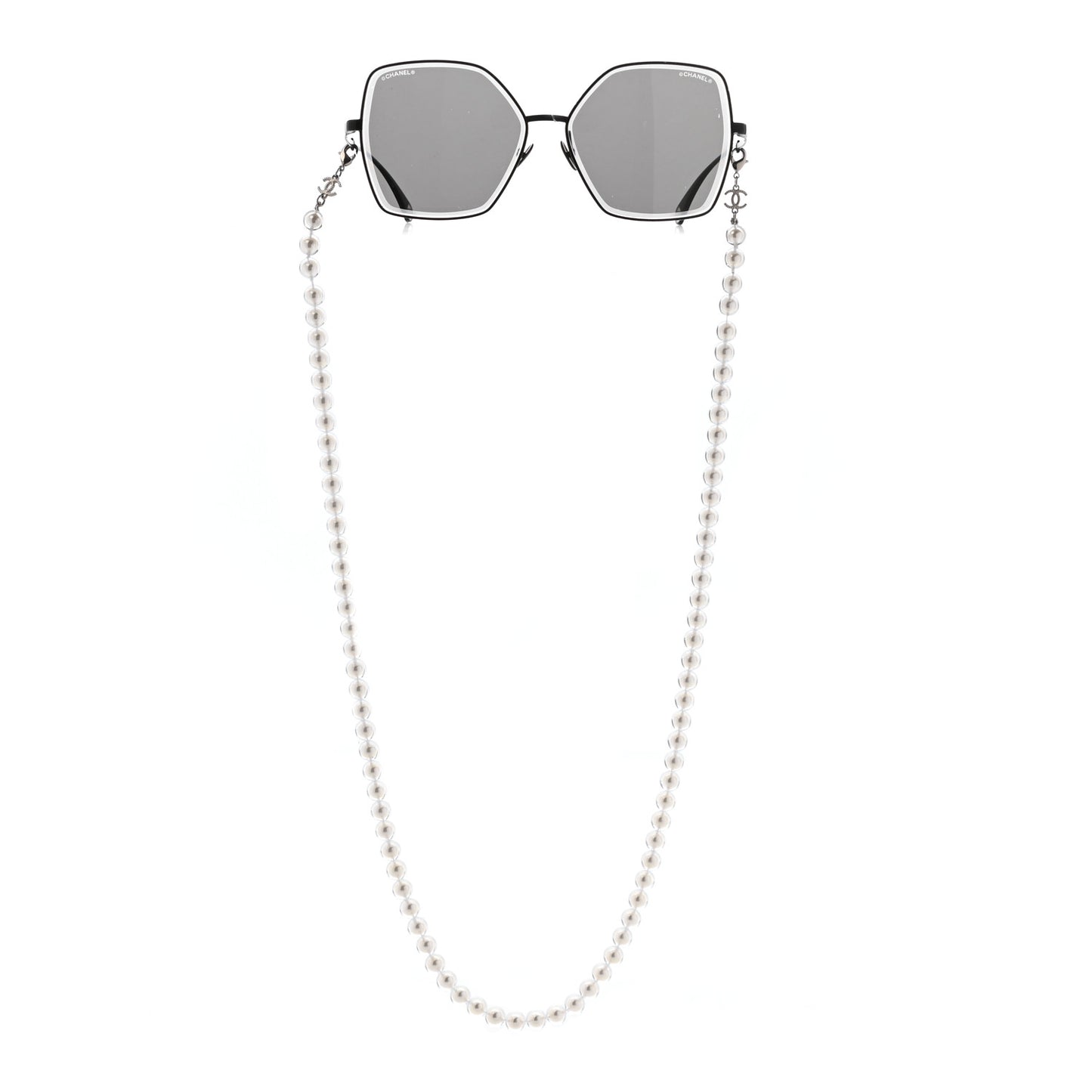 Metal Butterfly Removable Pearl Chain Sunglasses 4262 Black