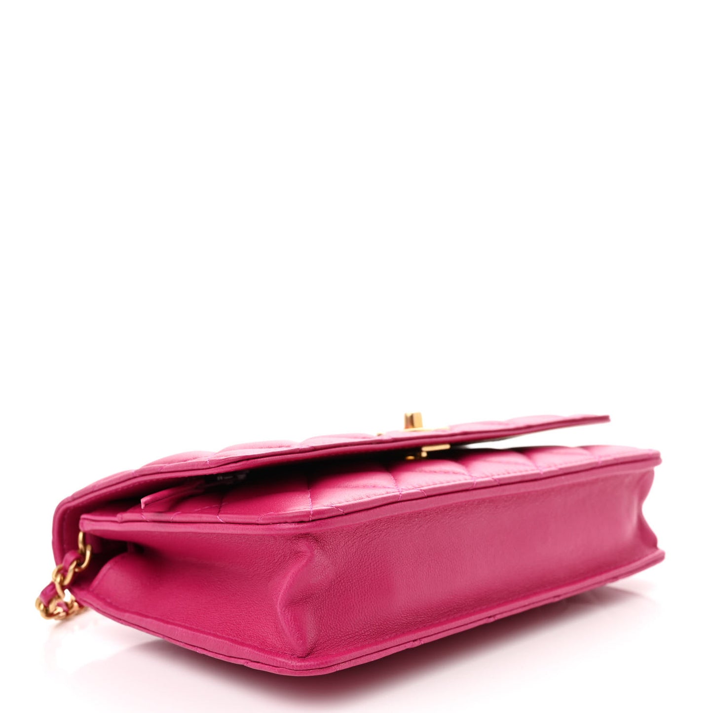 Lambskin Quilted CC Pearl Crush Wallet on Chain WOC Dark Pink