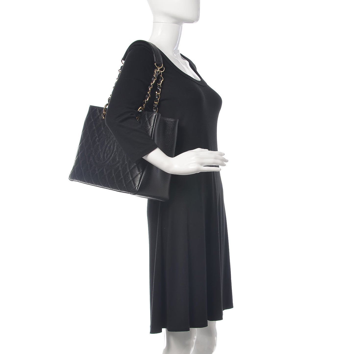 Caviar Quilted Grand Shopping Tote GST Black