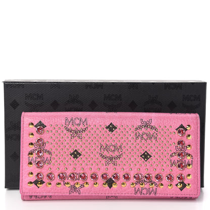 MCM Visetos Swarovski Crystal Studded Flap Wallet Pink 7 of 7