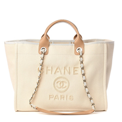 Chanel Canvas Pearl Large Deauville Tote Ecru Beige 1 of 10