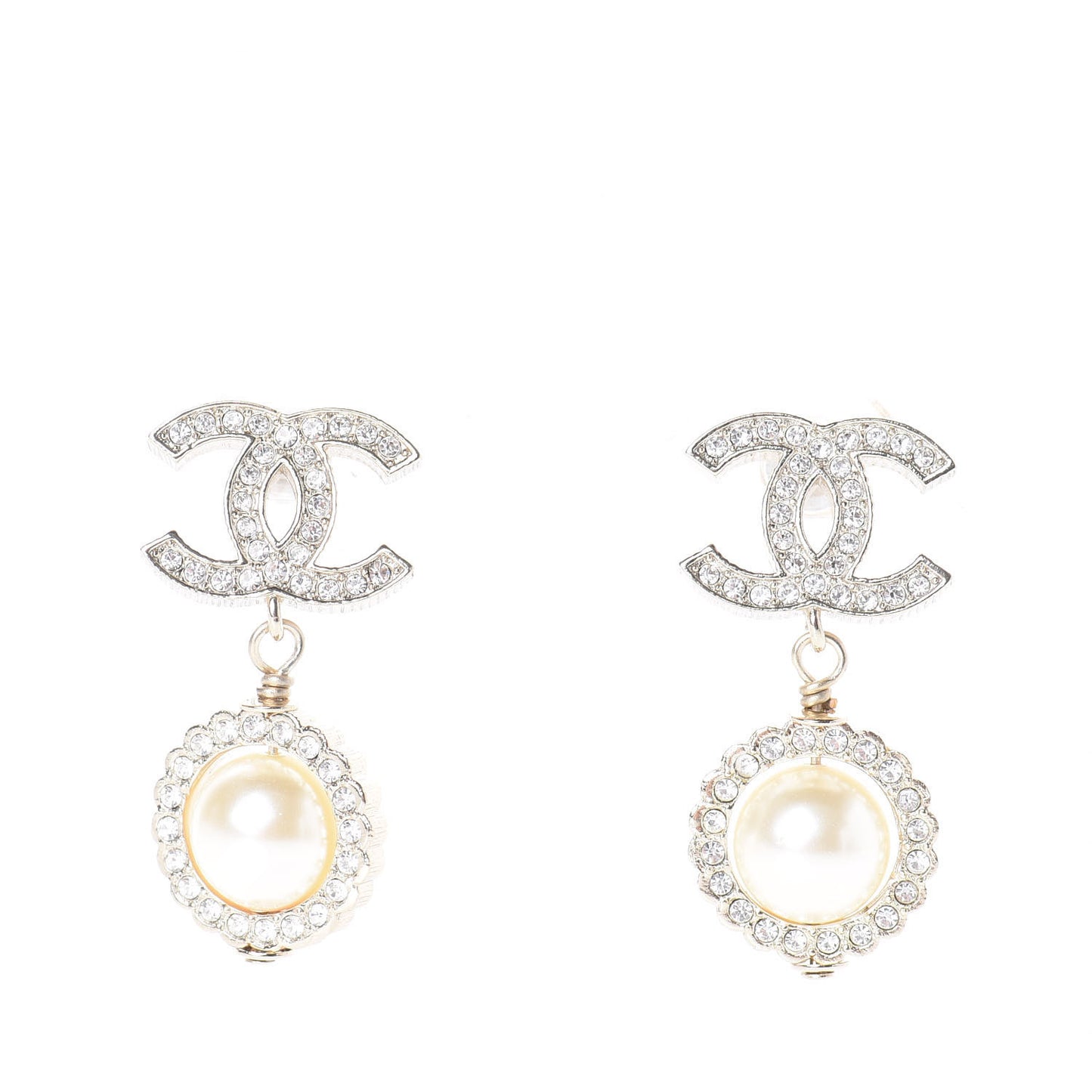 Crystal Pearl CC Lace Camellia Earrings Gold