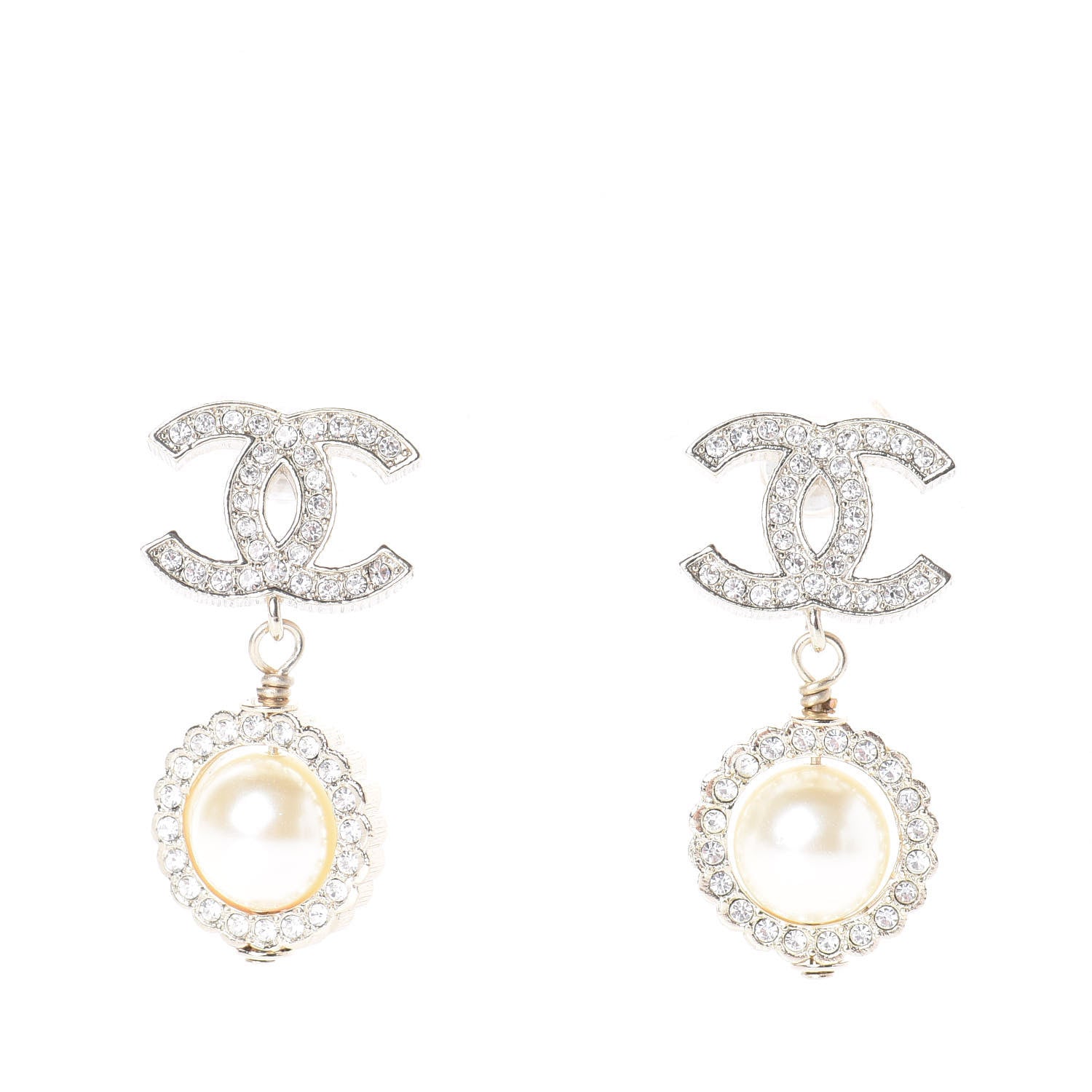 Chanel Crystal Pearl CC Lace Camellia Earrings Gold 1 of 5