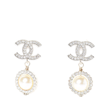 Chanel Crystal Pearl CC Lace Camellia Earrings Gold 1 of 5