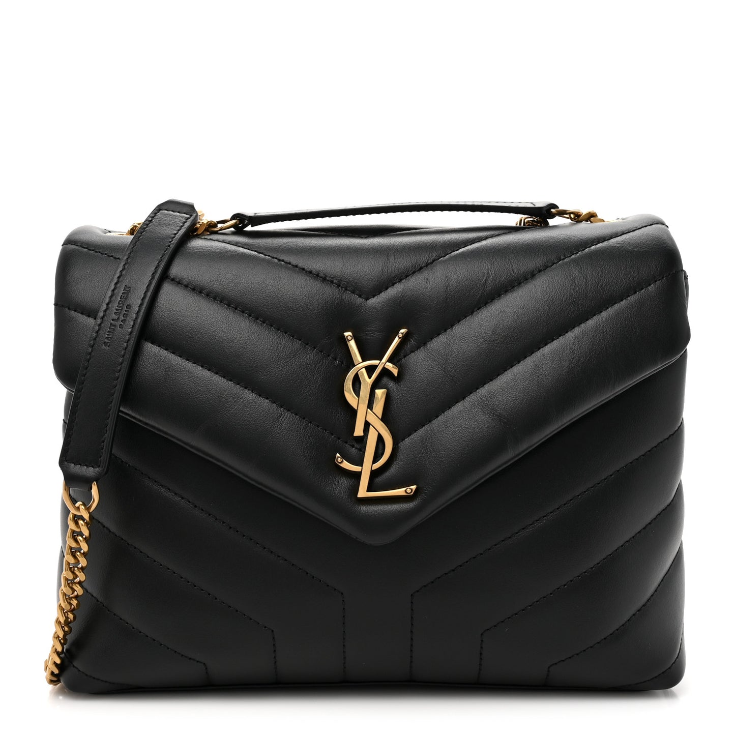 Calfskin Y Quilted Monogram Small Loulou Chain Satchel Black