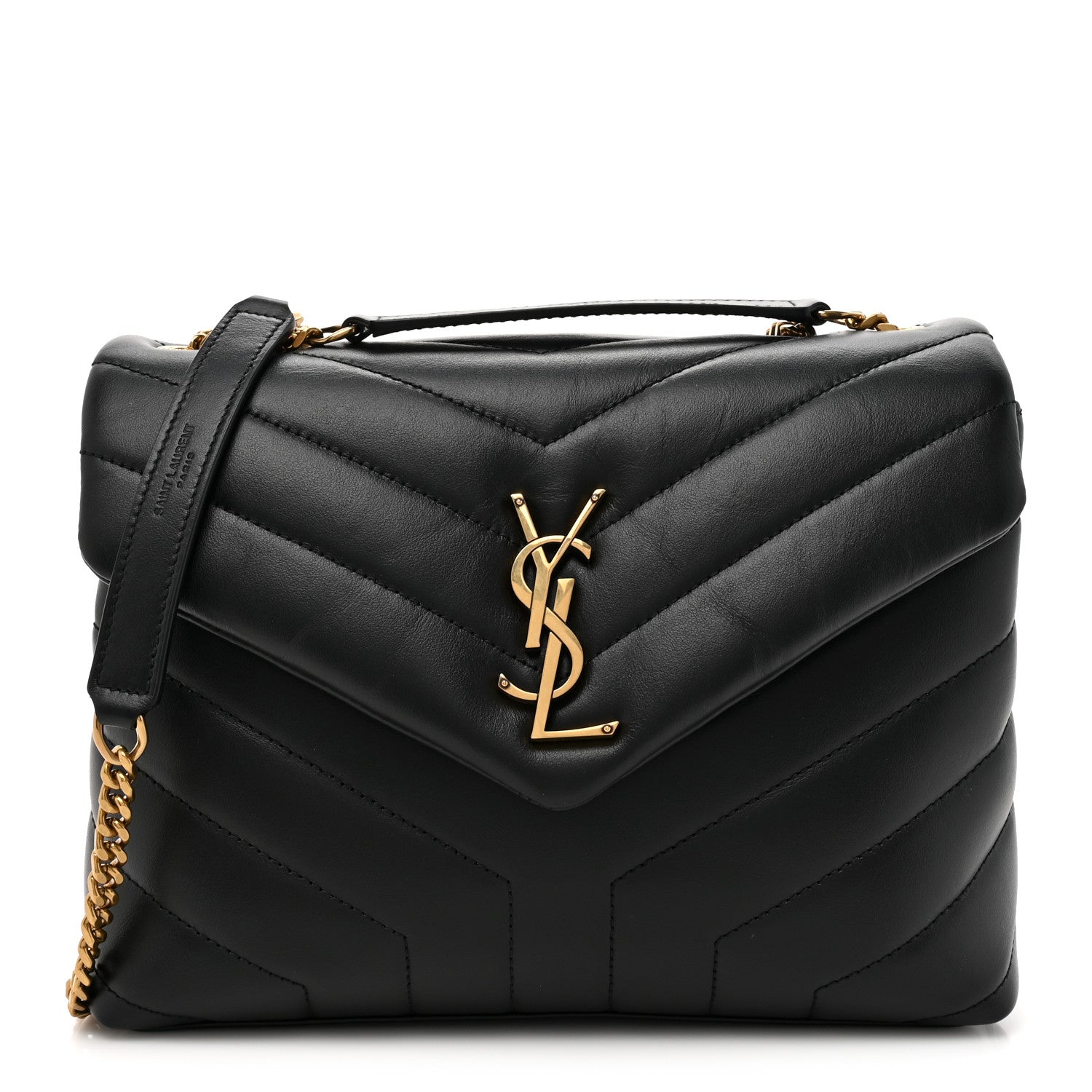 Saint Laurent Calfskin Y Quilted Monogram Small Loulou Chain Satchel Black 1 of 12
