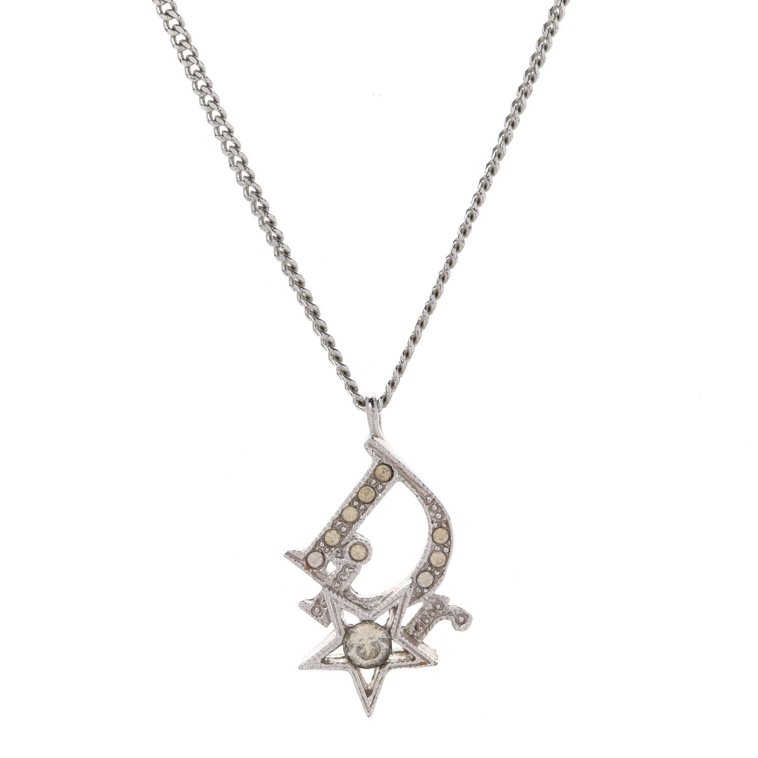 Christian Dior Crystal Logo Star Necklace Silver 4 of 6