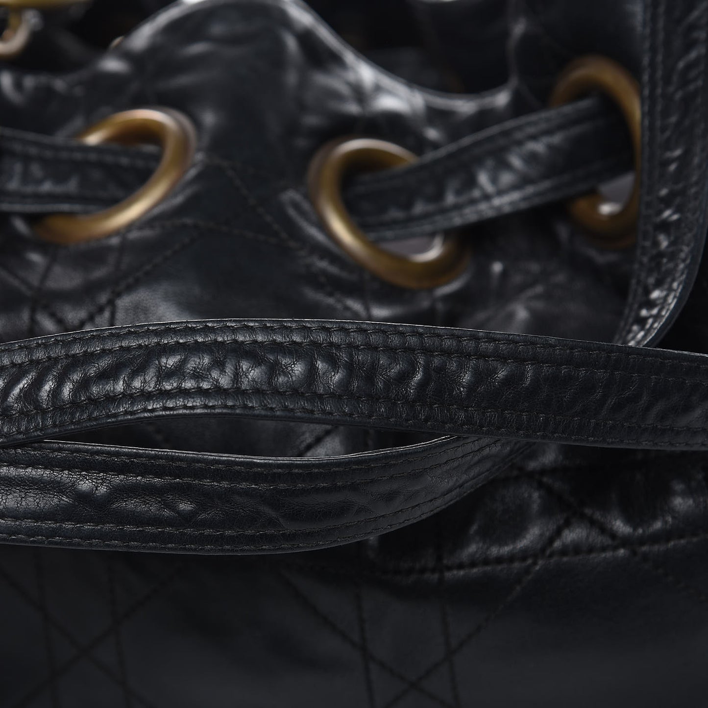 Lambskin Cannage Drawstring Bag Black