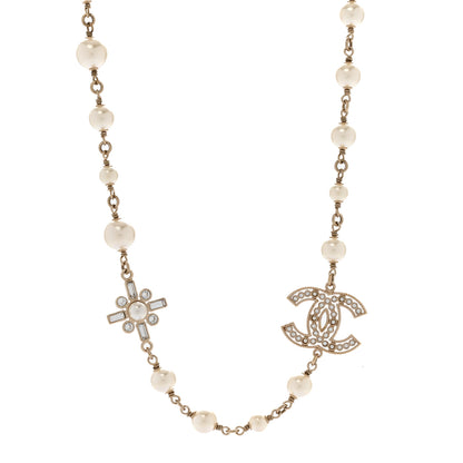 Chanel Crystal Baguette Pearl CC Cross Short Necklace Gold 1 of 6